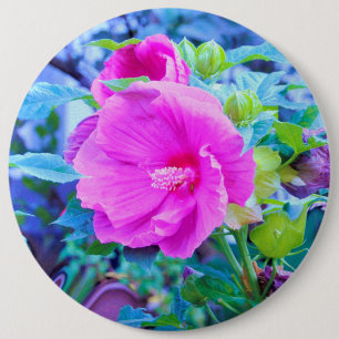 Badge Rond 15,2 Cm Fleur d'hibiscus rose élégant avec feuillage aquat