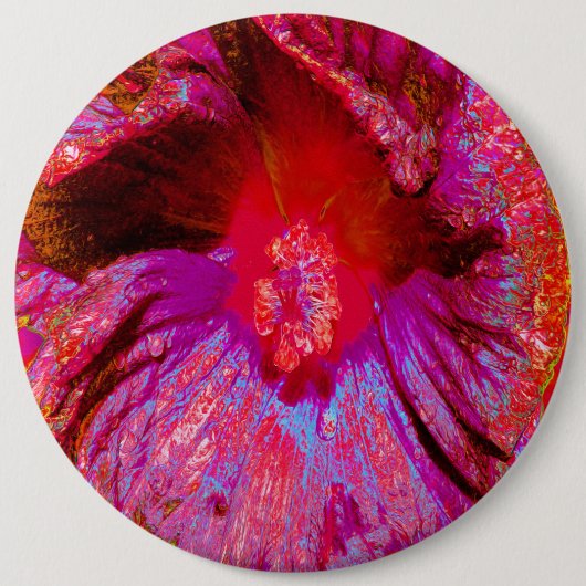Badge Rond 15,2 Cm Fleur d'Hibiscus rouge rétro Trippy psychédélique (Devant)