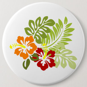 Badge Rond 15,2 Cm Fleur Feuilles tropicaux Hibiscus Hawaii Rouge Ora