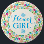 Badge Rond 15,2 Cm Fleur Fille Colorée Fleur Été Wreath 2<br><div class="desc">. Flower Girl ButtonCute style champêtre fleur fleurie couronne d'été avec texte personnalisable et changeable arrière - plan crème légère.</div>