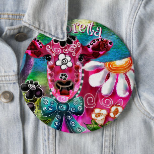 Badge Rond 15,2 Cm Fleur personnalisée vache rose sarcelle noir capri