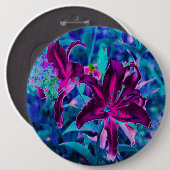 Badge Rond 15,2 Cm Fleurs Abstraites de Lys violettes et roses chaude (Devant & derrière)