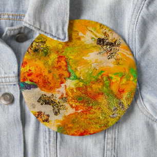 Badge Rond 15,2 Cm Fleurs d'été abstrait Orange or jaune