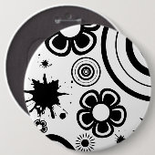Badge Rond 15,2 Cm Fleurs Whimsical Noir, Cercles, Motif de plaque (Devant & derrière)