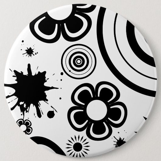 Badge Rond 15,2 Cm Fleurs Whimsical Noir, Cercles, Motif de plaque (Devant)