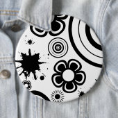 Badge Rond 15,2 Cm Fleurs Whimsical Noir, Cercles, Motif de plaque (En situation)