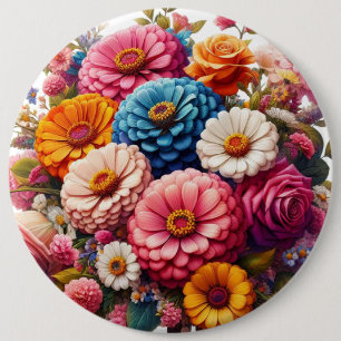 Badge Rond 15,2 Cm Floral coloré/Zinnia printanière/Rose