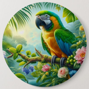 Badge Rond 15,2 Cm Floral tropical macaw vert