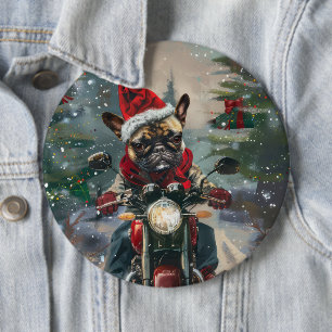 Badge Rond 15,2 Cm French Bulldog Riding Moto Noël
