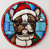 Badge Rond 15,2 Cm French Bulldog Vitrail Christmas (Devant)
