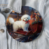 Badge Rond 15,2 Cm Frise de Bichon Frise Festin de Noël (En situation)