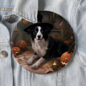 Badge Rond 15,2 Cm Frontière Collie Citrouilles Halloween effroi (En situation)