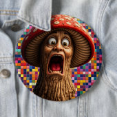 Badge Rond 15,2 Cm Funny screaming mushroom man pin back (En situation)