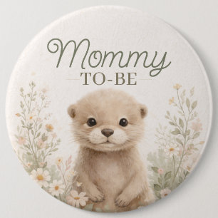 Badge Rond 15,2 Cm Future Maman Loutre Aquarelle Neutre Baby Shower