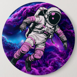 Badge Rond 15,2 Cm Galaxie de l'Astronaute Rose Pourpre