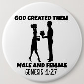 BADGE ROND 15,2 CM GENÈSE HOMME ET FEMME BOUTONS GÉANTS CHRÉTIENS (Devant)
