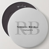 Badge Rond 15,2 Cm Gestionnaire de monogrammes gris blanc arrondi (Devant & derrière)