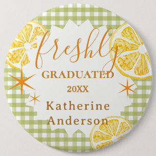 Badge Rond 15,2 Cm Gingham Citron Fraîchement Diplômé 