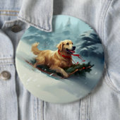 Badge Rond 15,2 Cm Golden Retriers Noël neige hiver (En situation)
