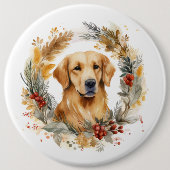 Badge Rond 15,2 Cm Golden Retriever Christmas Wreath Festive Pup (Devant)