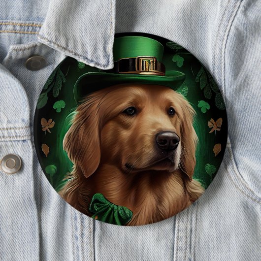 Badge Rond 15,2 Cm Golden Retriever Dog in St. Patrick's Day (En situation)