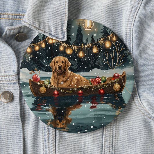Badge Rond 15,2 Cm Golden Retriever Noël Festive Voyage (En situation)