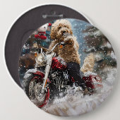 Badge Rond 15,2 Cm Goldendoodle Chien équitation Moto Noël (Devant & derrière)
