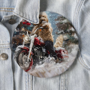 Badge Rond 15,2 Cm Goldendoodle Chien équitation Moto Noël