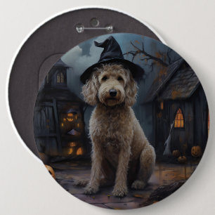 Badge Rond 15,2 Cm Goldendoodle Citrouille Halloween effrayant