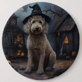 Badge Rond 15,2 Cm Goldendoodle Citrouille Halloween effrayant (Devant)