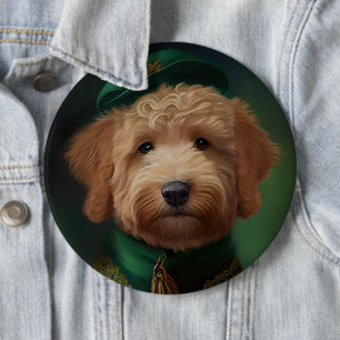 Badge Rond 15,2 Cm Goldendoodle Dog en tenue de la Saint Patrick