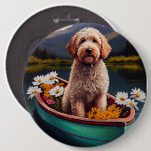 Badge Rond 15,2 Cm Goldendoodle on a Paddle : Une aventure Pittoresqu (Devant & derrière)