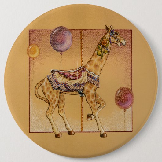 Badge Rond 15,2 Cm Goupilles, boutons - girafe de carrousel (Devant)