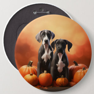 Badge Rond 15,2 Cm Grand Chiot Danse Automne Délice Citrouille