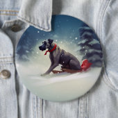 Badge Rond 15,2 Cm Grand Dane Noël hiver neige (En situation)
