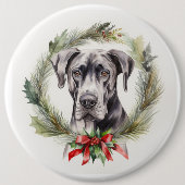 Badge Rond 15,2 Cm Grand Dane Noël Wreath Festive Pup (Devant)
