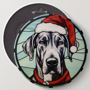 Badge Rond 15,2 Cm Grand Danois Vitrail de Noël