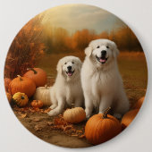 Badge Rond 15,2 Cm Grand Pyrénées Chiot automne délice Citrouille (Devant)