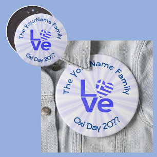 Badge Rond 15,2 Cm Grèce Drapeau Cœur Bleu AMOUR Personnalisé