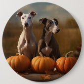 Badge Rond 15,2 Cm Greyhound Chiot Automne Citrouille de plaisir (Devant)