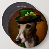 Badge Rond 15,2 Cm Greyhound Dog en tenue de la Saint Patrick (Devant & derrière)