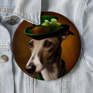 Badge Rond 15,2 Cm Greyhound Dog en tenue de la Saint Patrick