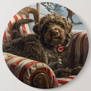 Badge Rond 15,2 Cm Griffon à poil dur de Korthals Noël Fête