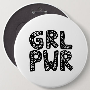 Badge Rond 15,2 Cm GRL PWR Girl Power Typography Art