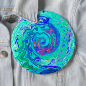 Badge Rond 15,2 Cm Groovy Abstract Ocean Blue and Green Liquid Swirl (En situation)