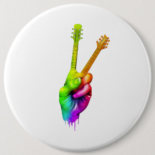 Badge Rond 15,2 Cm Guitar Lover Say Hi Guitar Hands