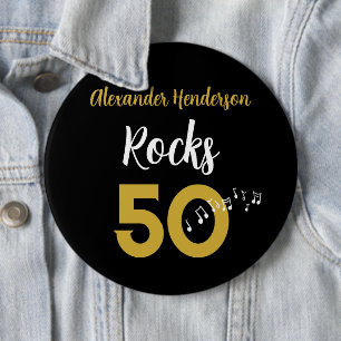 Badge Rond 15,2 Cm Guitare 50e anniversaire Rocks 50 Personnalisé
