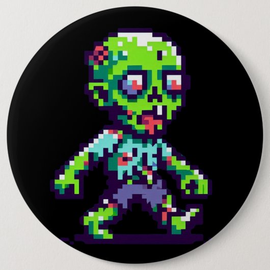 Badge Rond 15,2 Cm Halloween 8 bits drôle zombie (Devant)