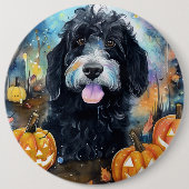 Badge Rond 15,2 Cm Halloween Bernedoodle Avec La Peur Citrouille (Devant)