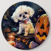 Badge Rond 15,2 Cm Halloween Bichon Frise Avec La Peur Citrouille (Devant)